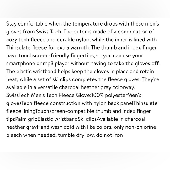 ⭐️NEW SwissTech Men's Tech Fleece Glove Size S/M - Picture 4 of 6